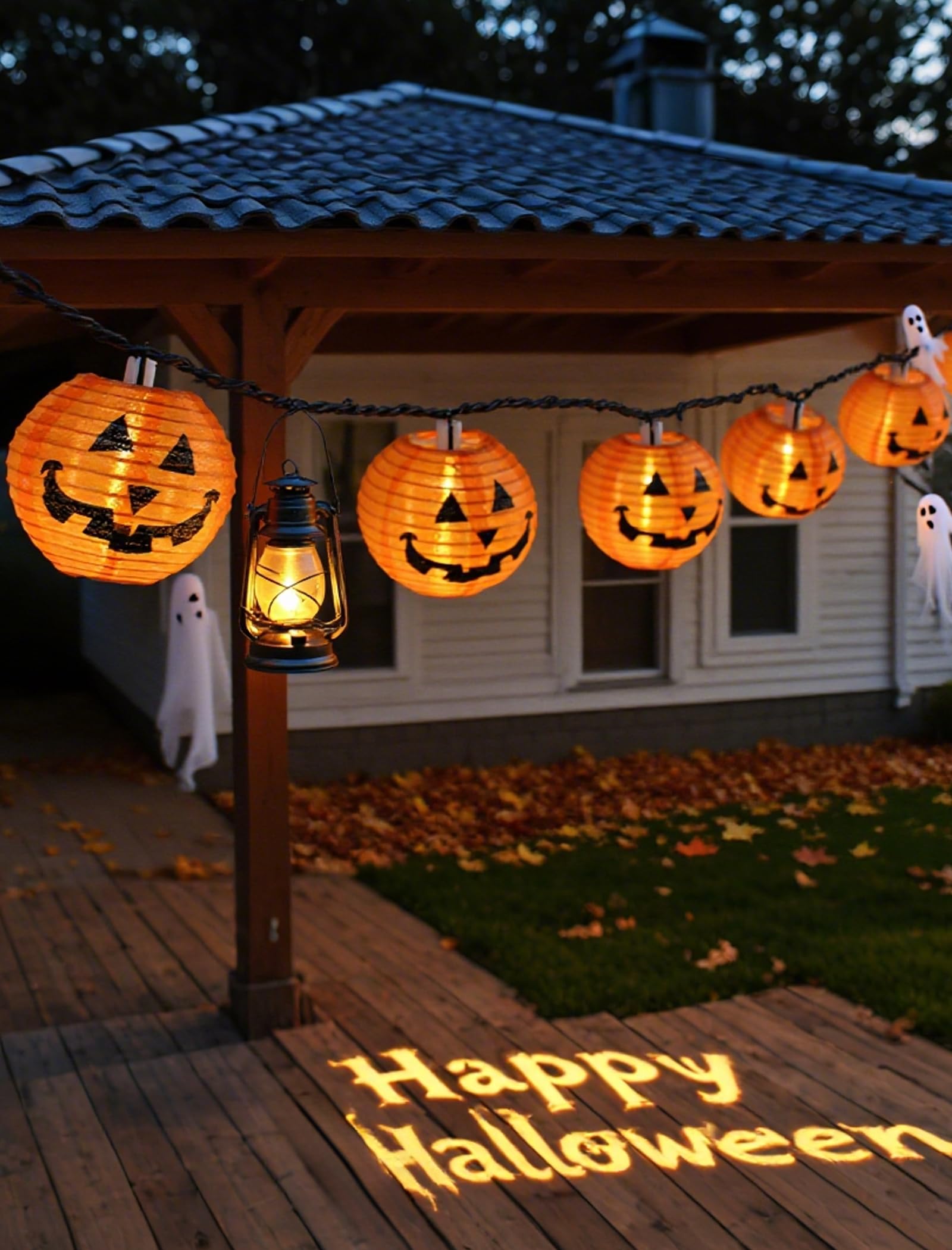 Orange Fabric Pumpkin Lantern String Lights – 12Ft, 20 LED UL Certified, Indoor/Outdoor Halloween Decor