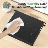 Heavy-Duty Plastic Hanging File Folders – Expandable Letter Size Filing System with Tabs (Black, 12-Pack)