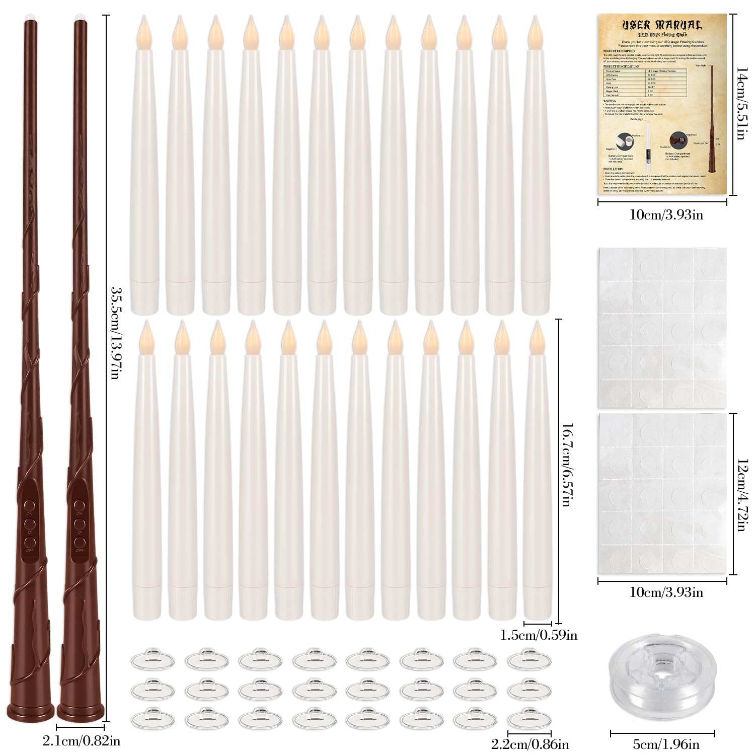 Floating Flameless LED Candle Set – 24 Ivory Hanging Candles with Remote Wand & Full Hanging Kit