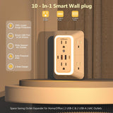 10-in-1 USB Wall Outlet Extender with Surge Protection, 6 AC Ports & Dual USB-C Fast Charging – Space Saving Power Hub White