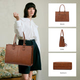 LOVEVOOK Vintage Leather Laptop Tote Bag for Women – 15.6” Large Capacity Work & Business Shoulder Handbag (Dark Brown)