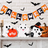 Cute Wooden Ghost Decor Set – 3-Piece Halloween Tabletop Decorations in Orange, Black & White