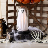 Halloween Light-Up Ghost in Glass Cloche – Handmade LED Decoration for Table, Mantel & Home Décor (White, 8.3x4.3 Inches)