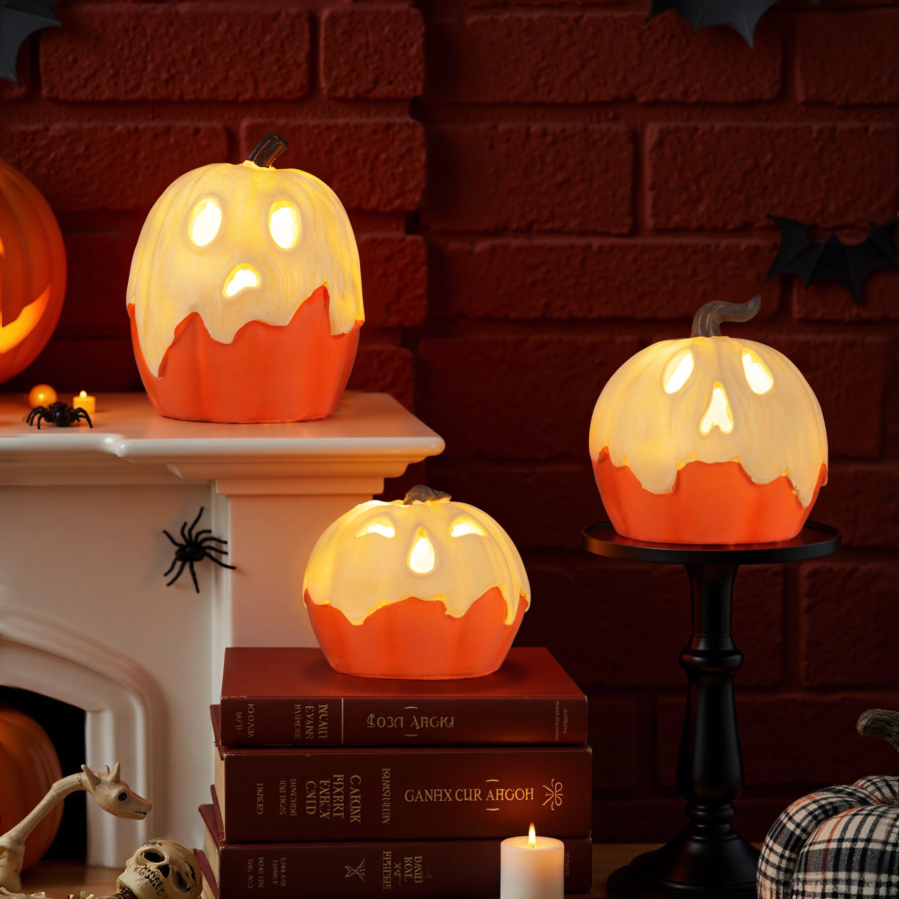 Light-Up Ghost Pumpkin Decorations – Handmade LED Halloween Table Ornaments (Set of 3) 🎃👻