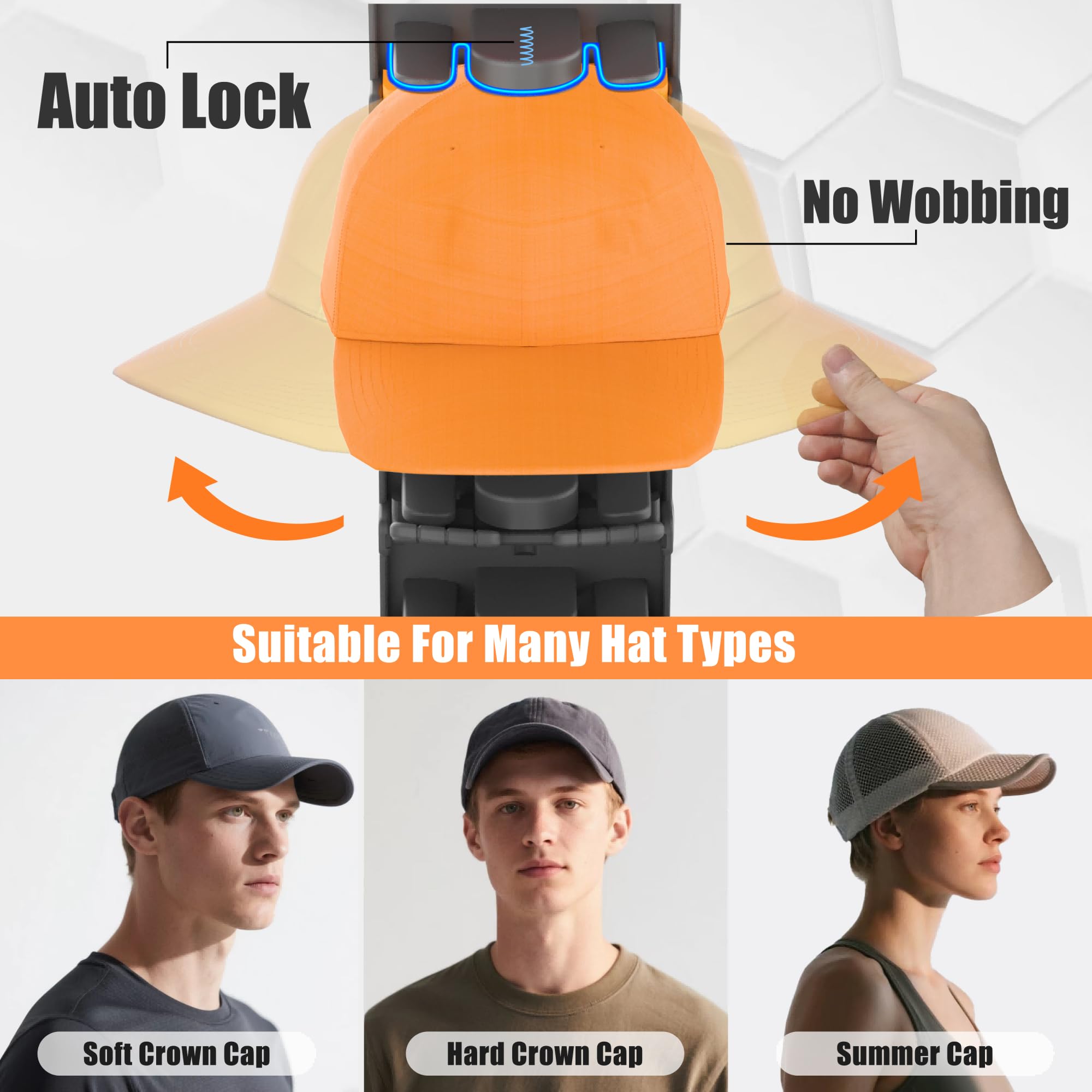 Wall-Mount Hat Organizer for Baseball Caps (2-Pack) – Spring-Clip Cap Rack with Adhesive or Screw Install, Matte Black