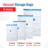 Vacuum Storage Bags Variety Pack – Space Saver Compression Bags for Clothes & Bedding (10-Pack with Hand Pump)