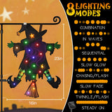 Solar Lighted Halloween Garden Flag – 23x16" Double-Sided Witch Design with 8 Lighting Modes & Weatherproof Fabric