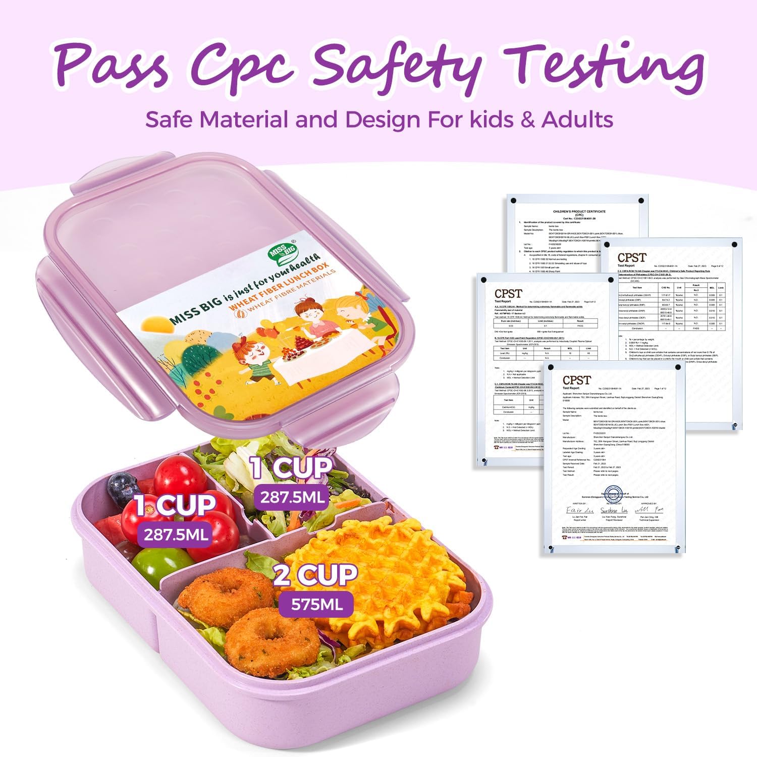 Purple 1150 ml 3-Compartment Bento Lunch Box