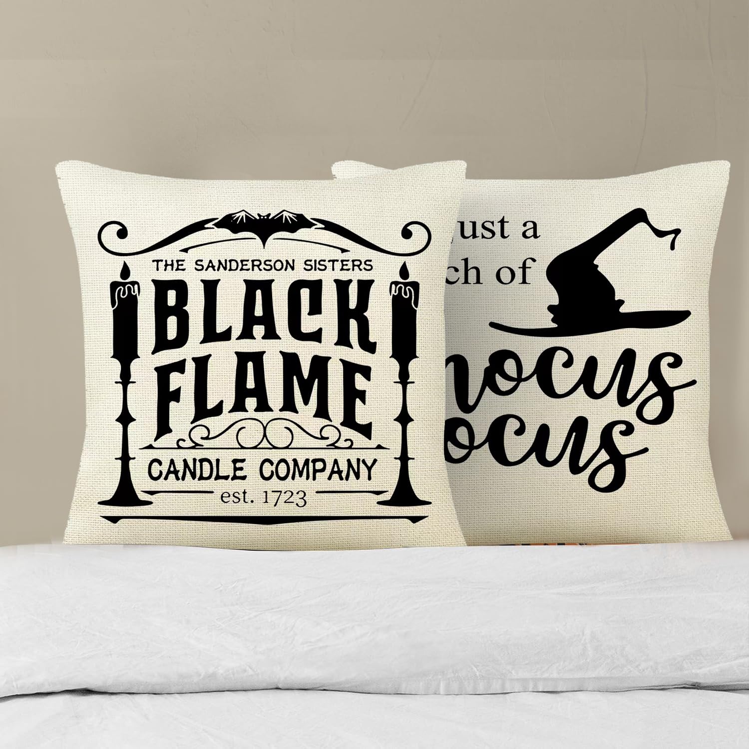 Halloween Pillow Covers – Set of 4 Farmhouse Style Decorative Cushion Cases (18x18 Inches, Hocus Pocus Halloween Home Décor)