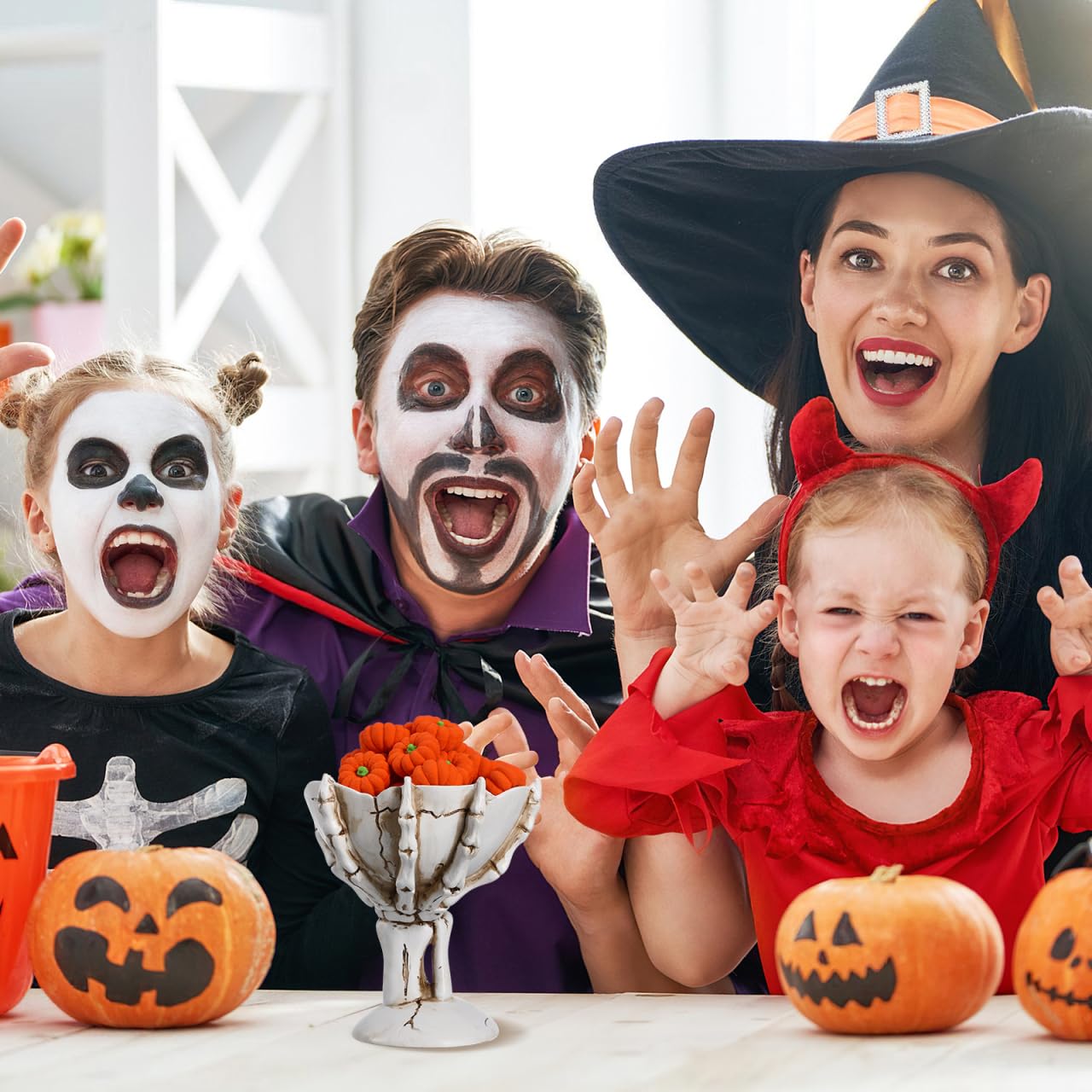 Skeleton Hand Halloween Candy Bowl – Skull Treat & Snack Holder Decoration (White)