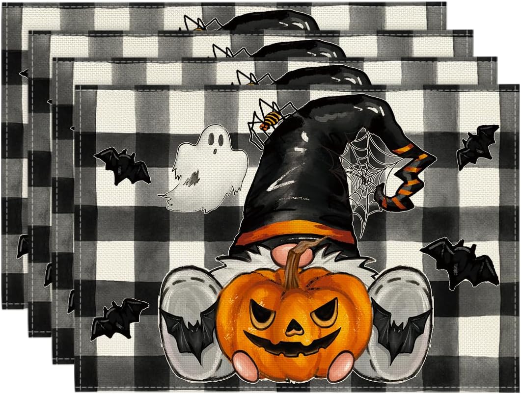 Artoid Mode Halloween Placemats – 4-Pack Black & Beige Table Mats, Durable Polyester, Wrinkle-Proof & Washable (13x18 in)