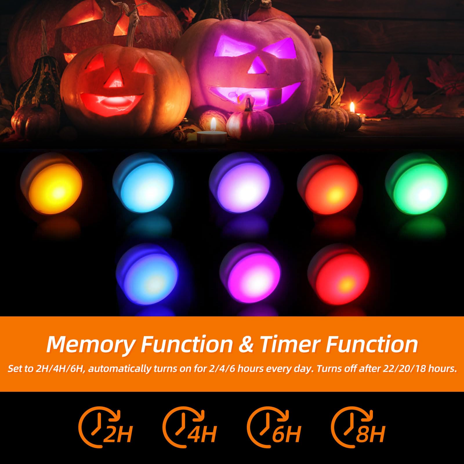 Litake RGB Pumpkin Lights (3-Pack) – 16-Color Changing LED Jack-O’-Lantern Lights with Remote, Timer & Adjustable Brightness (Battery Operated)