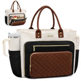 LOVEVOOK Teacher Tote Bag for Women – 15.6” Laptop Work Tote with Large Cup Holder, Multi-Pocket Organization & Luggage Sleeve (Black/Beige/Brown)