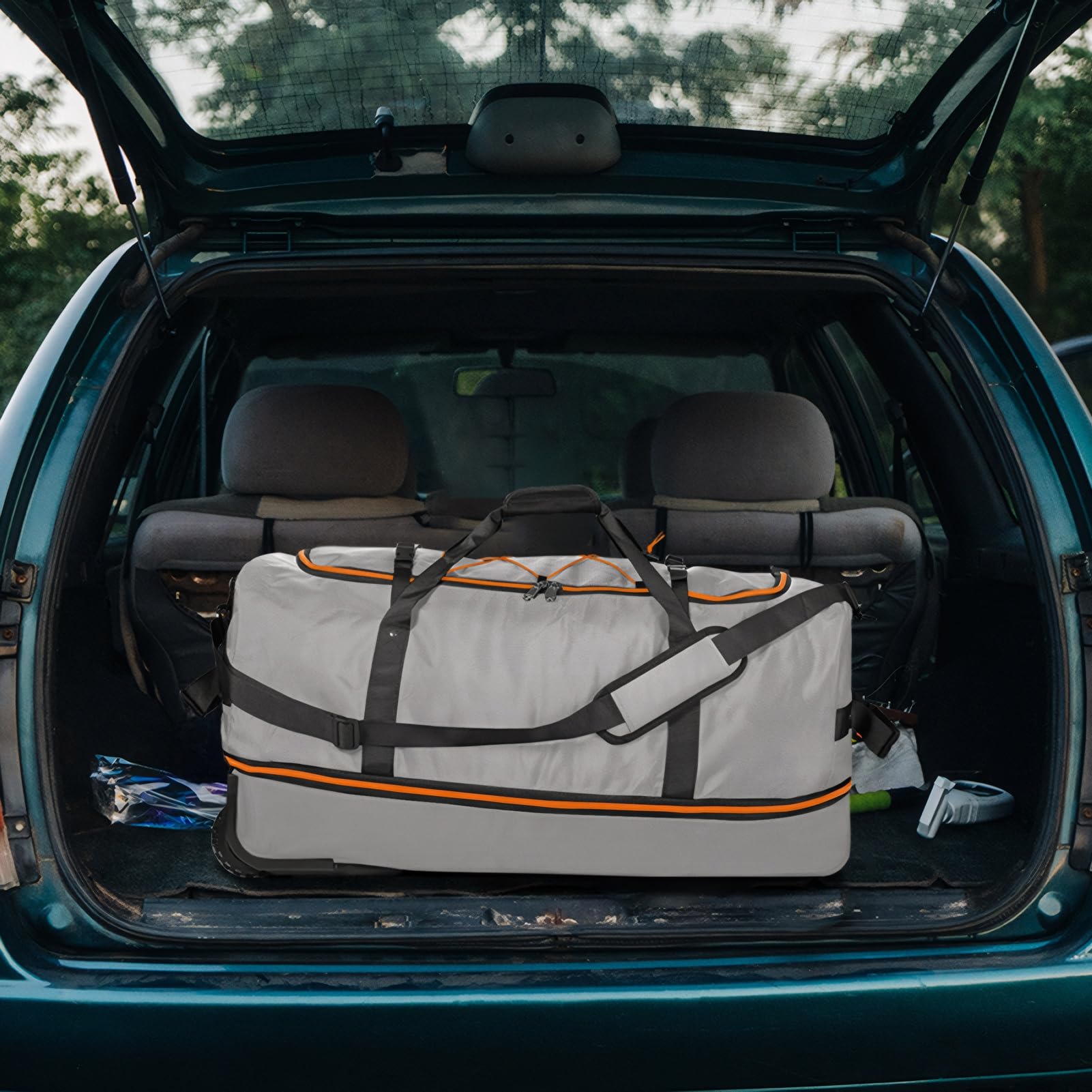 MorthanaBag 32” Expandable Rolling Duffel Bag, 1680D Oxford Foldable Travel Duffle with 2 Wheels (Grey)