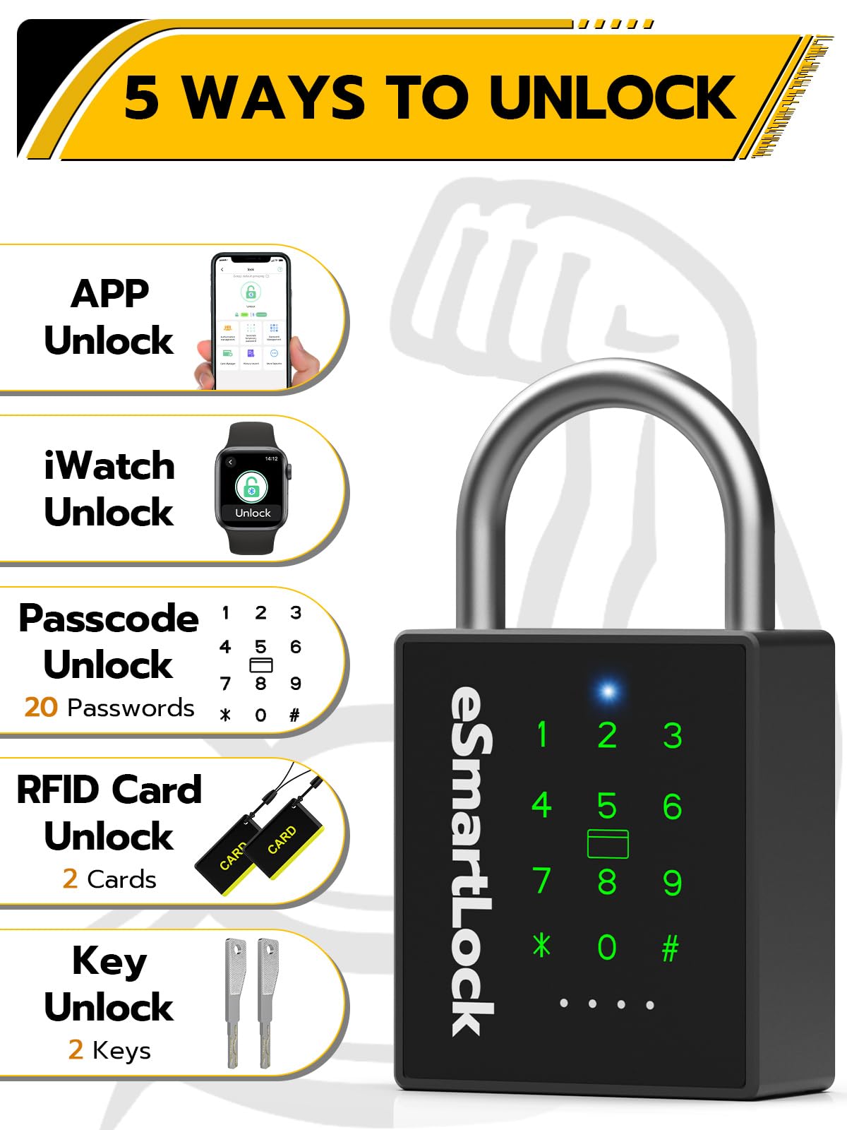 IP67 Waterproof Smart Padlock with RFID, Passcode & Bluetooth App Control, Military-Grade Keyless Security Lock