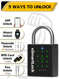 IP67 Waterproof Smart Padlock with RFID, Passcode & Bluetooth App Control, Military-Grade Keyless Security Lock