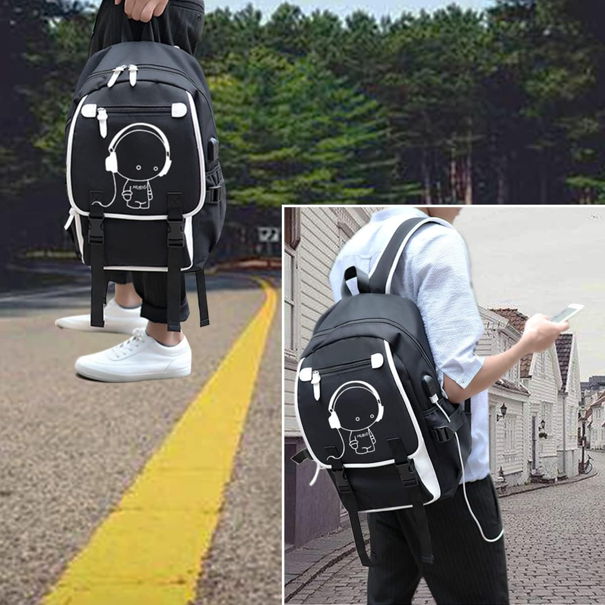 3-Piece Reflective School Backpack Set with Laptop Pocket