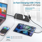 Desk Clamp Power Strip with 40W USB-C Fast Charging & 6 Outlets – Surge Protected Desktop Mount Extension Hub Black