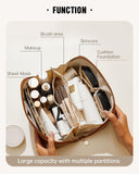 Large Capacity Makeup & Toiletry Travel Bag for Women, Waterproof Cosmetic Organizer with Brush Compartment