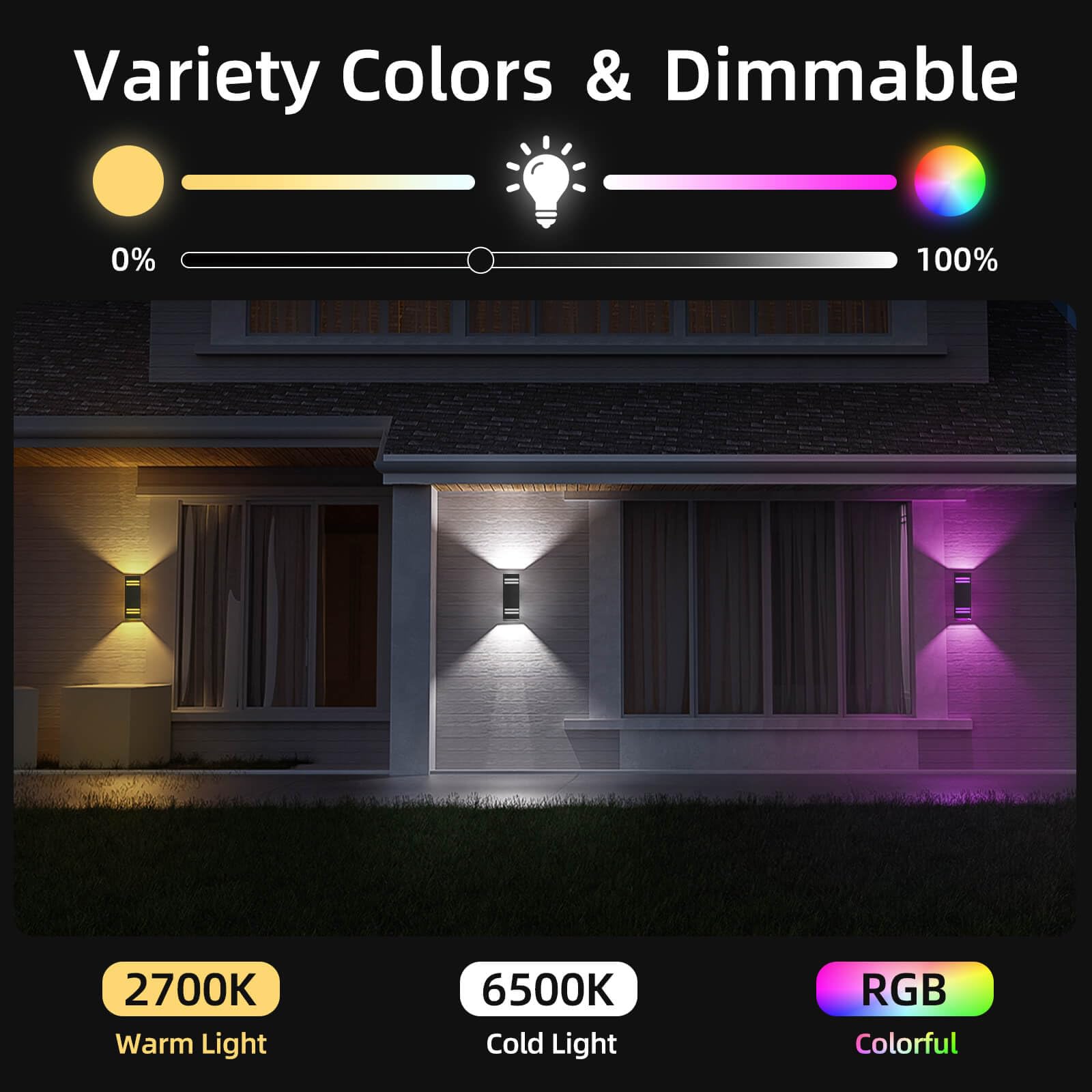 Modern RGB Smart Outdoor Wall Sconce – Up & Down Rectangle Light with Alexa & App Control
