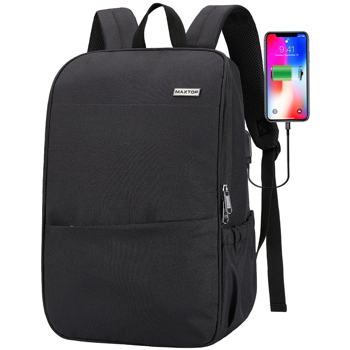 MAXTOP Deep Storage Laptop Backpack with USB Charging – Water-Resistant 15.6″ College & Work Backpack (Black)