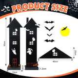 Halloween Office Cubicle Decor Set – Wooden Haunted House Desktop Decorations with Bat Stickers (Black)