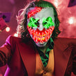 LED Light-Up Clown Mask 2024 – Red & Green Evil Smile Purge Mask with 3 Lighting Modes for Halloween & Parties