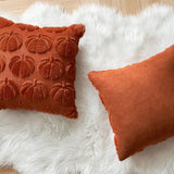 Rust Pumpkin Faux Fur Pillow Covers – Set of 2 Cozy Fall Cushion Cases for Autumn Harvest Home Décor (18x18 Inch)