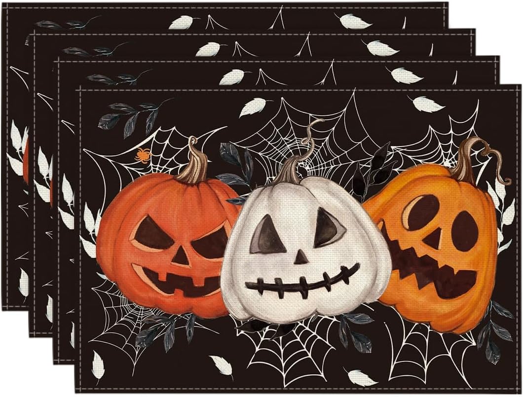Black Halloween Dining Placemats – Set of 4 Stylish 100% Polyester Table Mats by Artoid Mode (18x12”)
