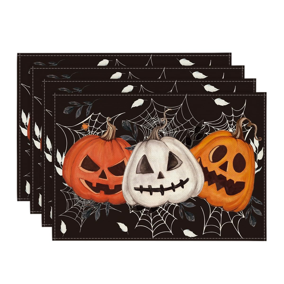 Black Halloween Dining Placemats – Set of 4 Stylish 100% Polyester Table Mats by Artoid Mode (18x12”)