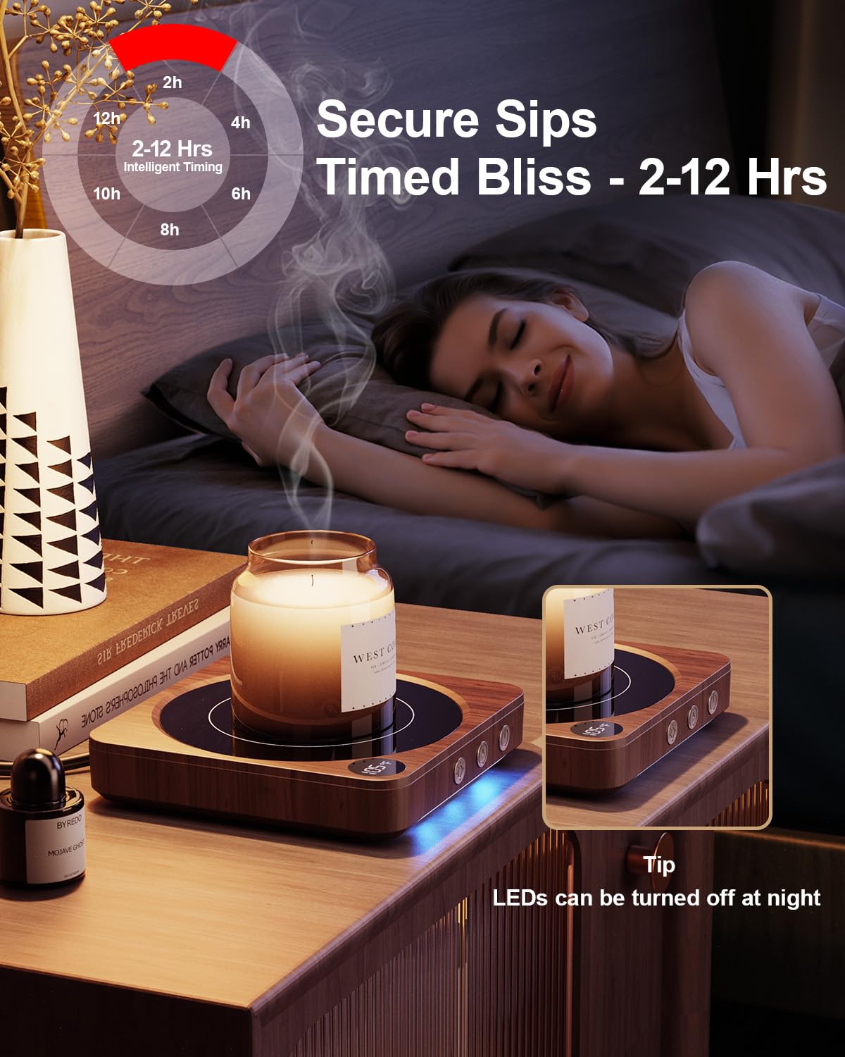 House Gem Smart Mug Warmer 36W Coffee Cup Heater with Temperature Display Timer Auto Shut Off Wood