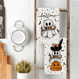 Halloween Dish Towels Set of 2 – Beige Kitchen Towels by Artoid Mode (18x26”)