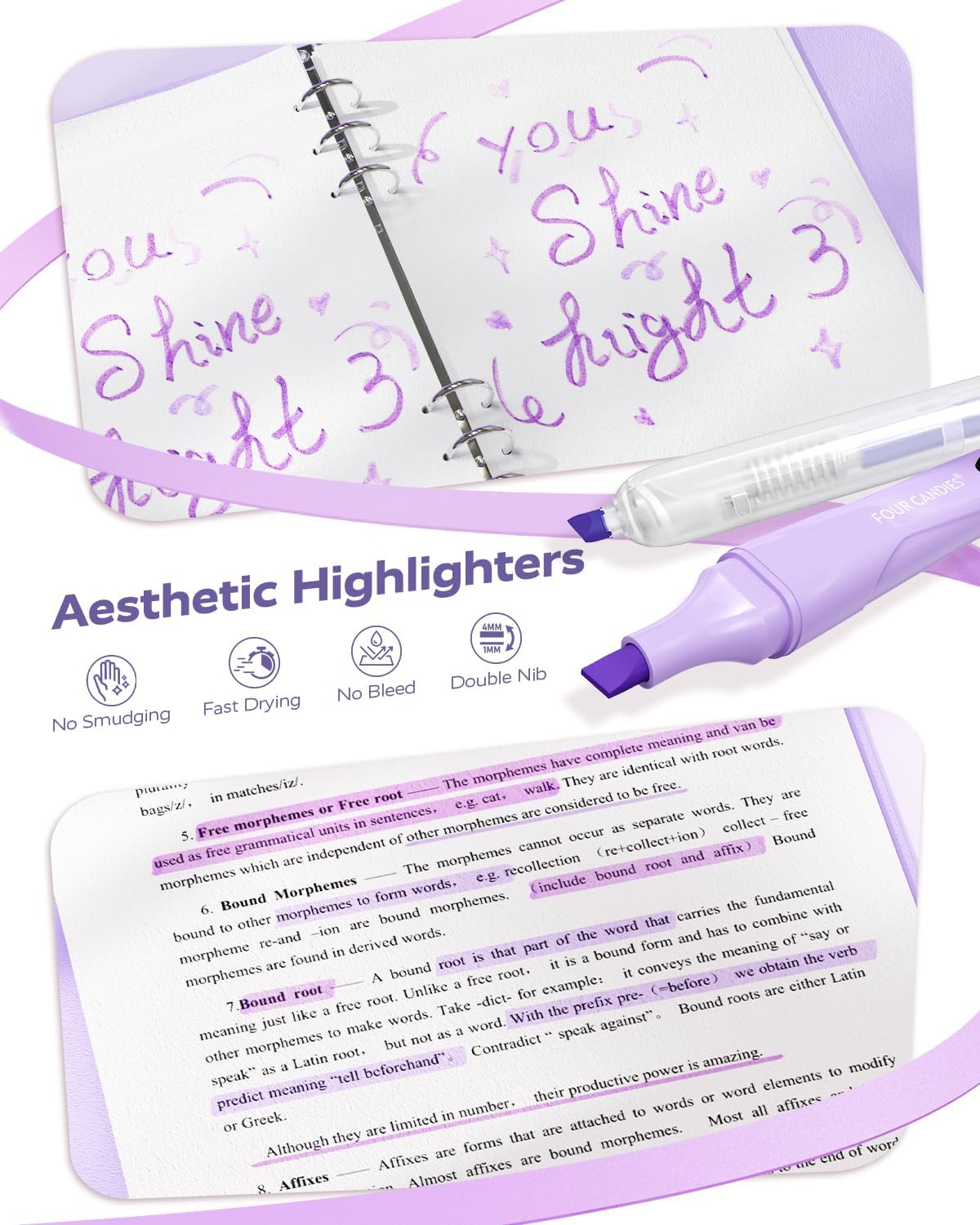 Purple Study Supplies Kit with Pens, Pencils and Notes