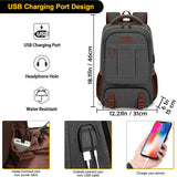 Tzowla Canvas Laptop Backpack with USB & Headphone Port – 15.6″ Travel & Daily Work Rucksack