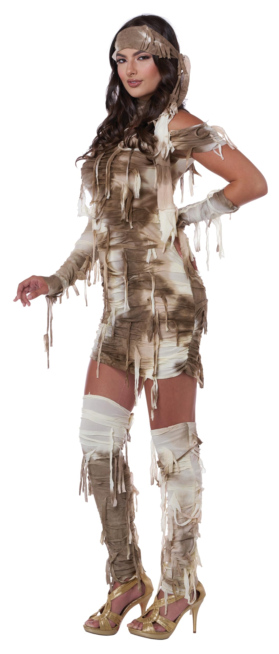 Tan Mummy Costume – One-Sleeved Ancient Wrap Dress with Matching Glovlette 🏺🧻