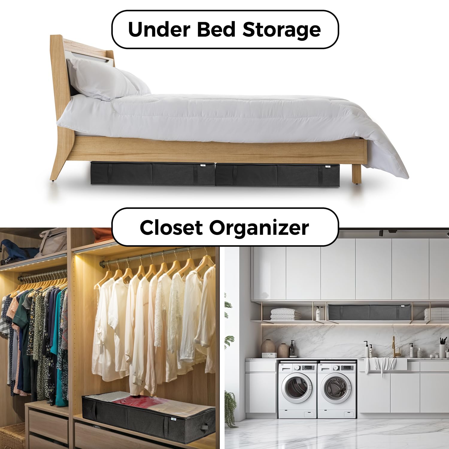 Under Bed Storage Containers (4-Pack) – Large Capacity Fabric Bins with Clear Lids for Clothes, Bedding & Closet Organization