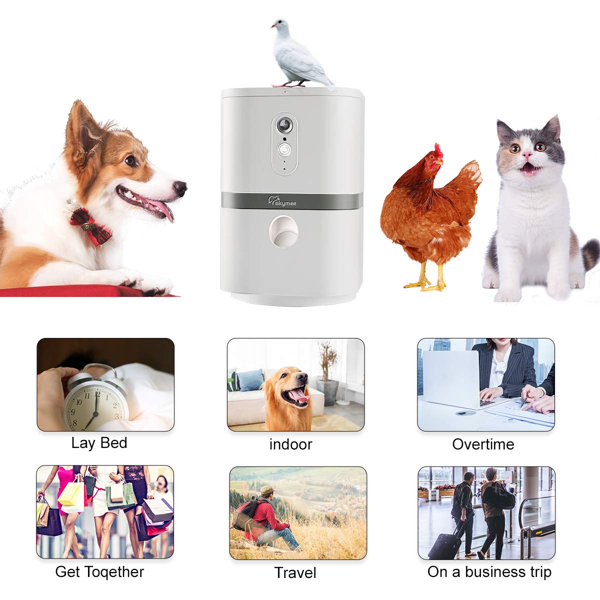 SKYMEE Smart Pet Camera with Treat Dispenser, 1080P HD & 2-Way Audio – WiFi Dog Monitor (White)