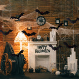 12PCS 3D Hanging Bats with Glowing Eyes – Waterproof Outdoor Halloween Decorations with 15 Pairs of Fluorescent Eye Stickers