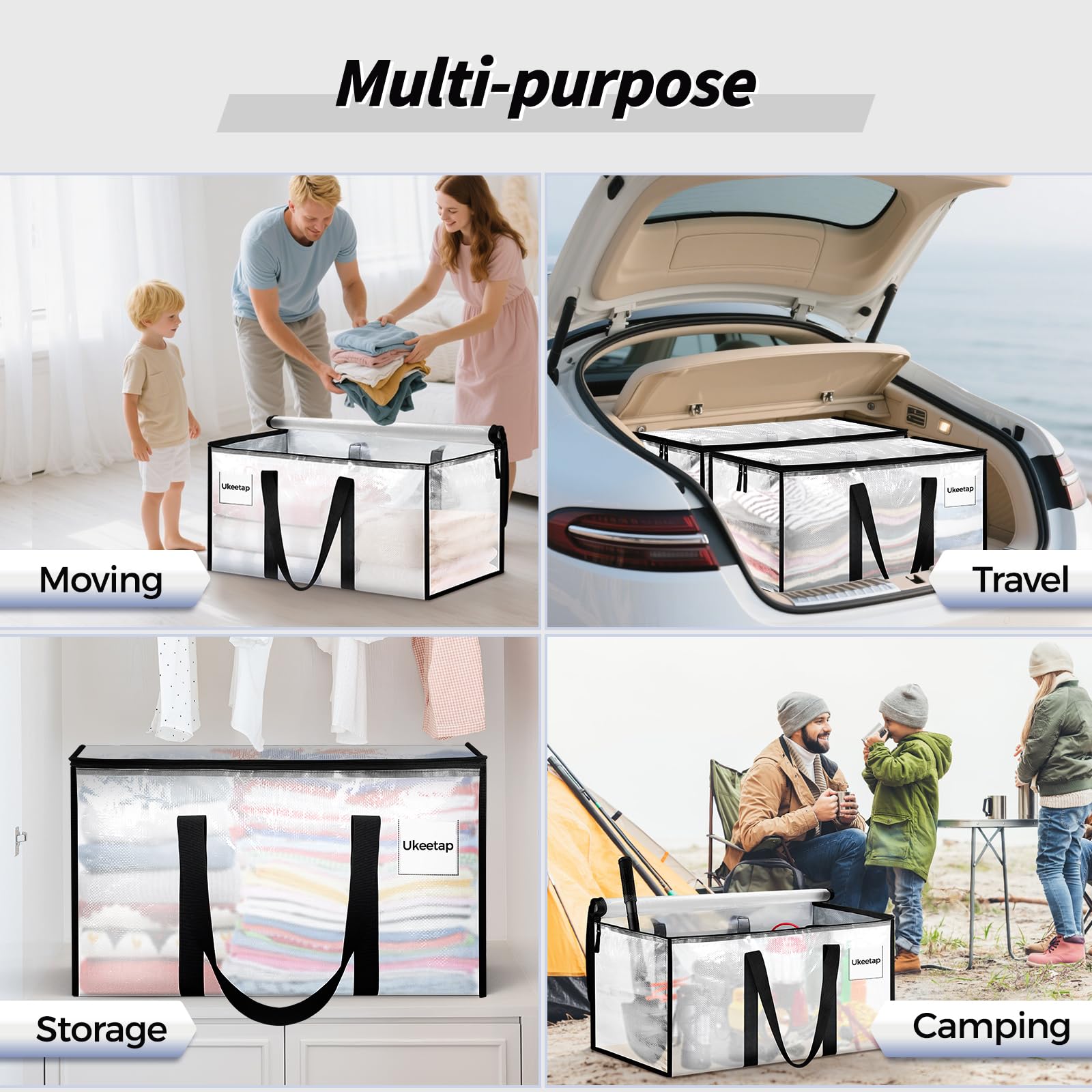 Extra Large Clear Heavy-Duty Moving Bags (8-Pack) – 24-Gallon Storage Totes with Zippers, Lids & Reinforced Handles