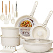 Nonstick Pots & Pans Cookware Set with Removable Handle – Induction Ready (Cream White)