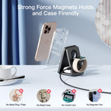 Foldable 3-in-1 Magnetic Wireless Charging Station for iPhone, Apple Watch & AirPods – Portable Fast Charging Stand with 18W Adapter
