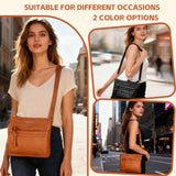 Ouchlove Women’s Vegan Leather Crossbody Bag – Large Multi-Pocket Shoulder Handbag with Adjustable Strap (Brown)