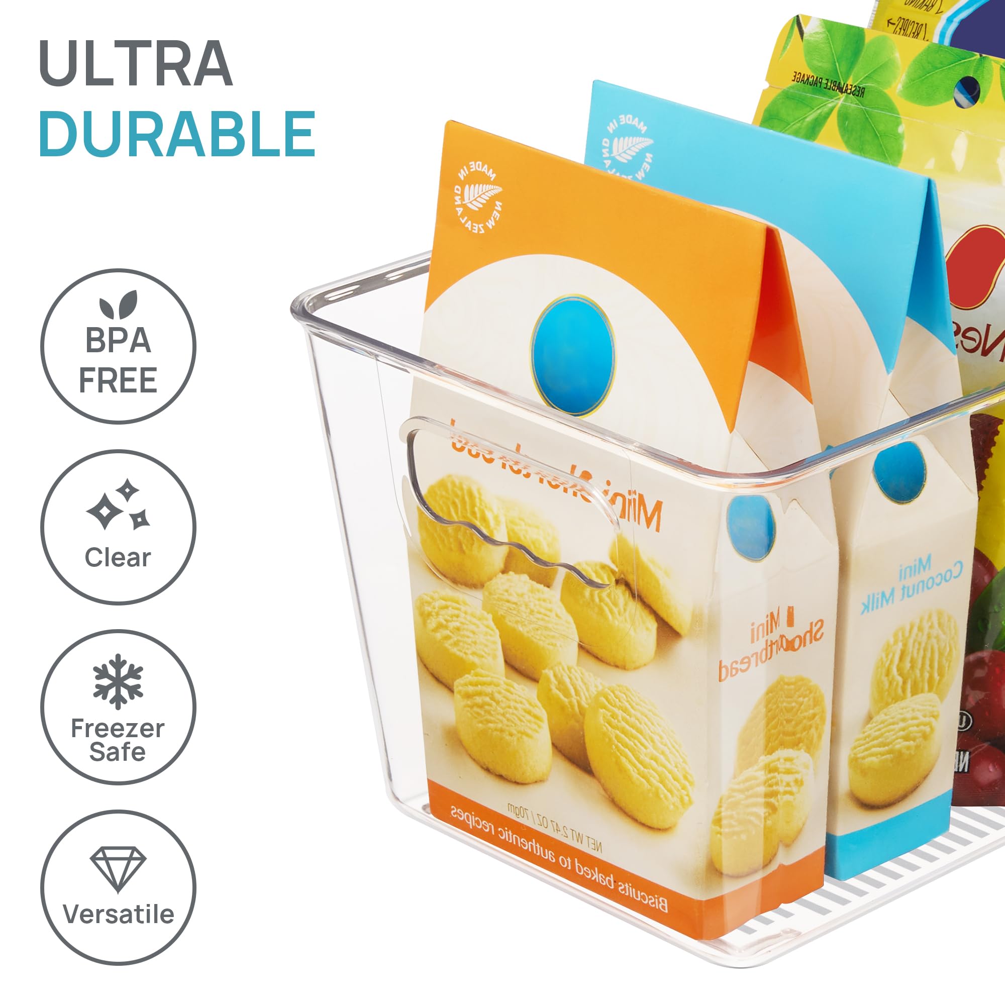 6-Pack Clear Refrigerator & Pantry Storage Bins with Handles – Medium Stackable Kitchen Organizer Containers