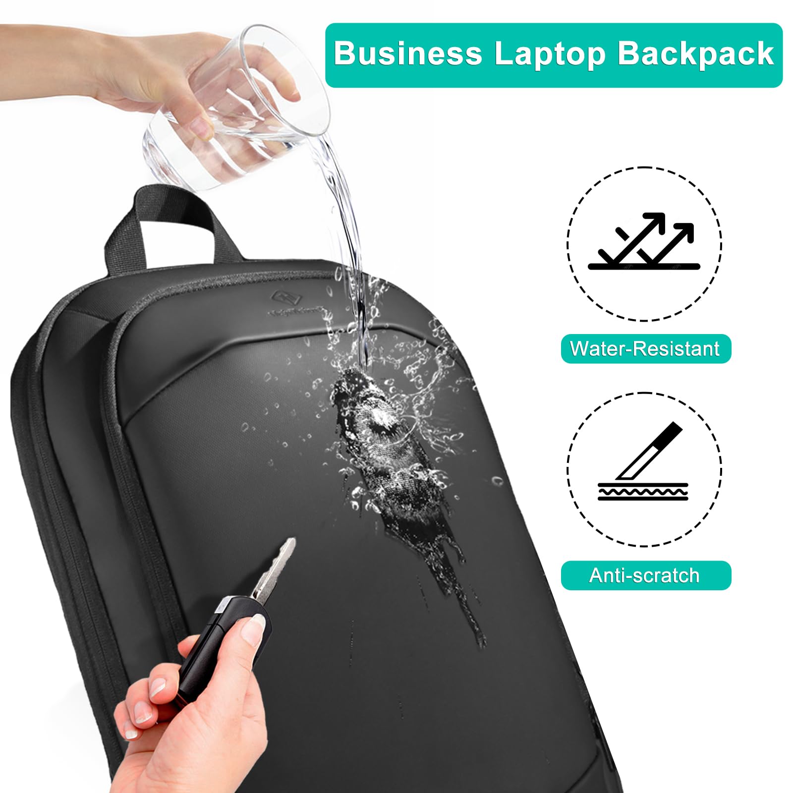 17″ Slim Expandable Business Laptop Backpack with USB Charging Port – Waterproof & Anti-Theft Travel Backpack (Black)