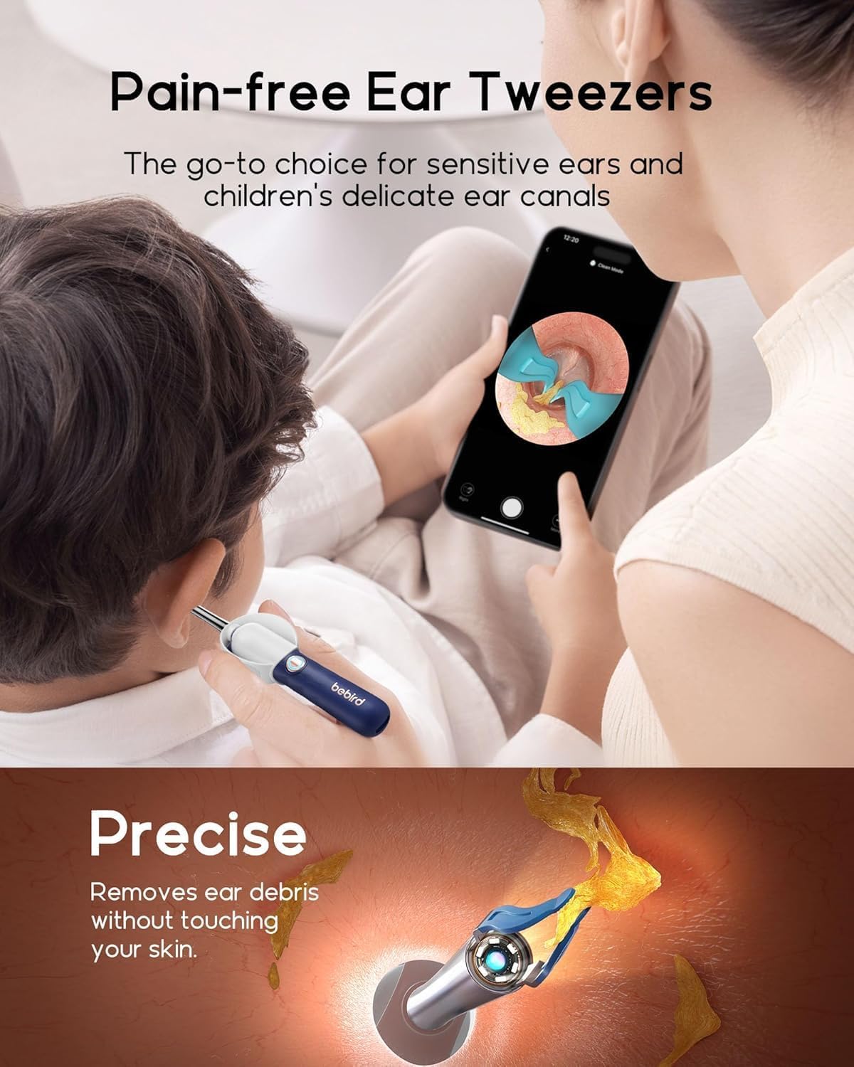 Bebird Smart Visual Ear Cleaner with HD Camera & Precision Tweezers – Wireless Ear Wax Removal Kit with LED Otoscope & Silicone Safety Tips (Blue)