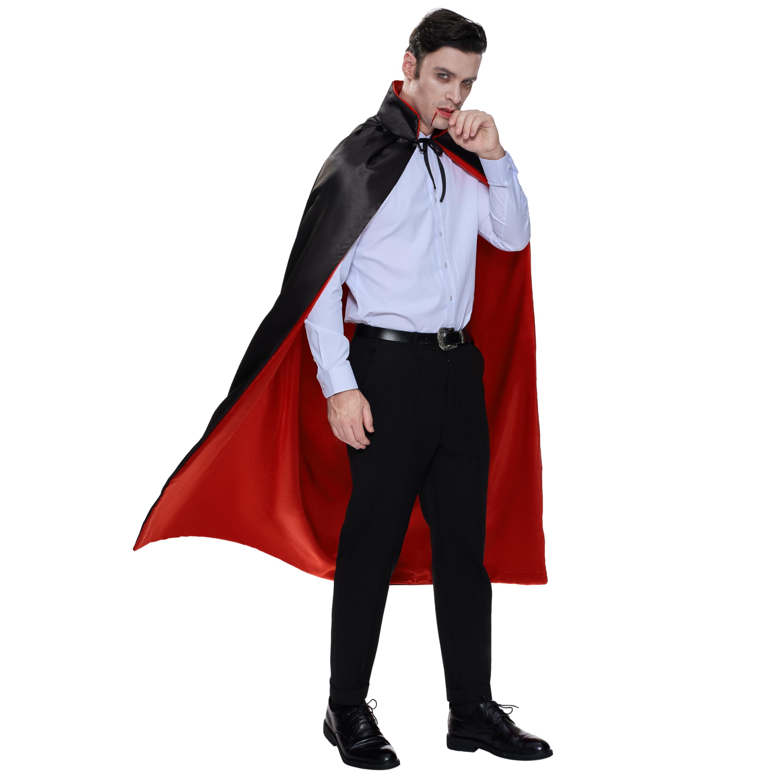 Unisex Vampire Costume with Cape & Tattoo Scar – Classic Black & Red Dracula Outfit for Kids & Adults