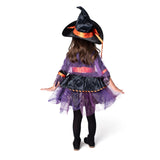Purple Witch Costume for Girls – 5-Piece Halloween Dress-Up Set with Hat, Cape, Belt & Ribbon Broom
