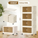 4-Tier Stackable Storage Bins with Wheels, Locking Doors & Lids – Large Mobile Organizer for Home & Office