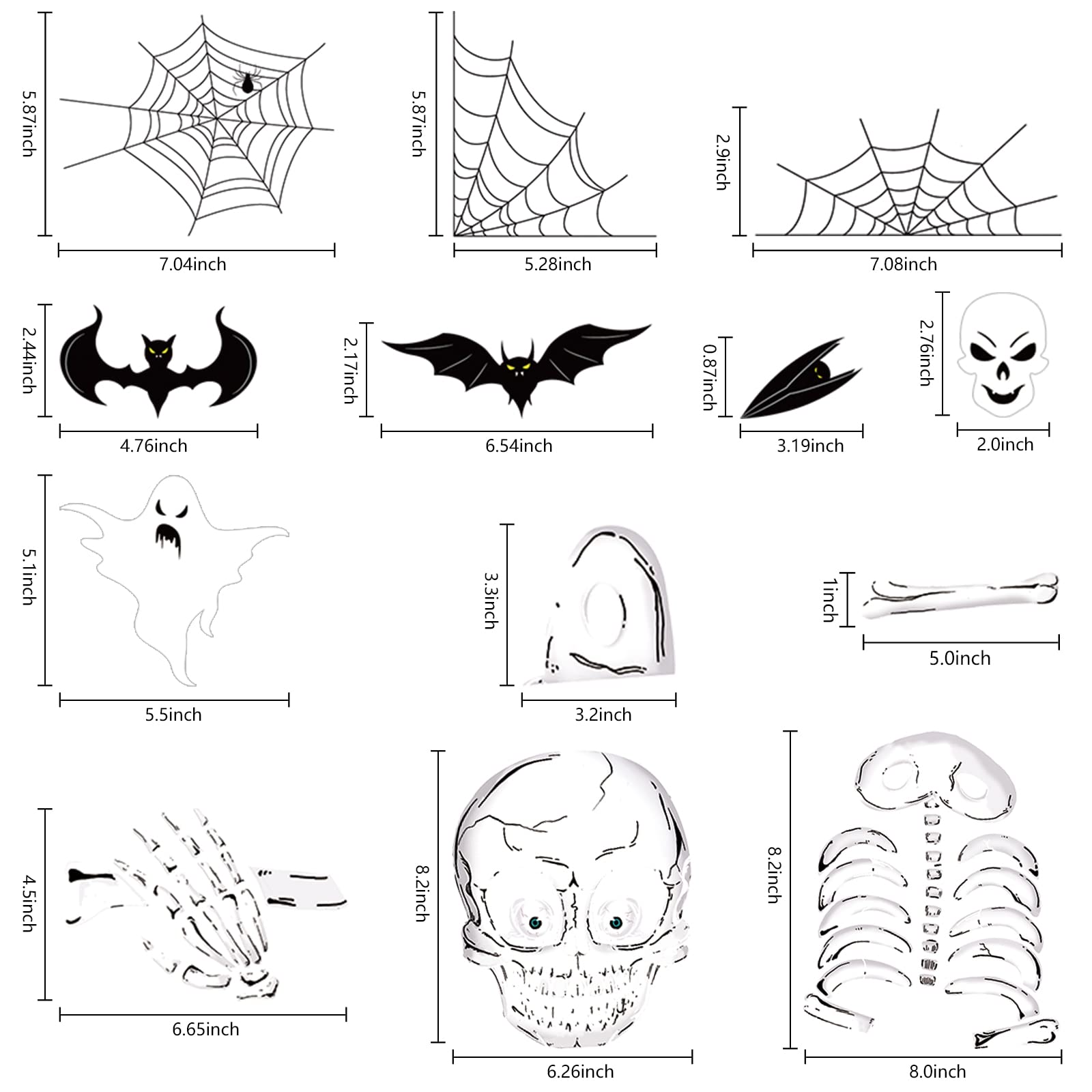 Double-Sided Halloween Window Clings – 8 Reusable PVC Sheets with Skeletons, Ghosts & Pumpkins