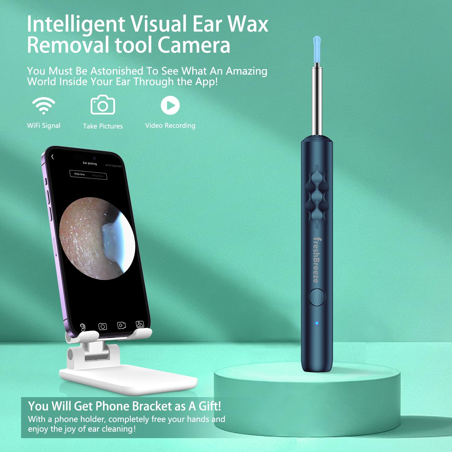 Smart HD Ear Wax Removal Tool with Wireless Camera & LED Illumination – Rechargeable Visual Ear Cleaner for Safe and Precise Ear Care (Blue Edition)